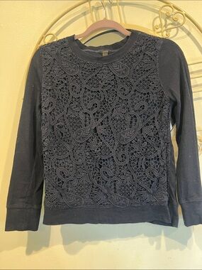 J. Crew Navy Lace-Overlay Crewneck Sweater